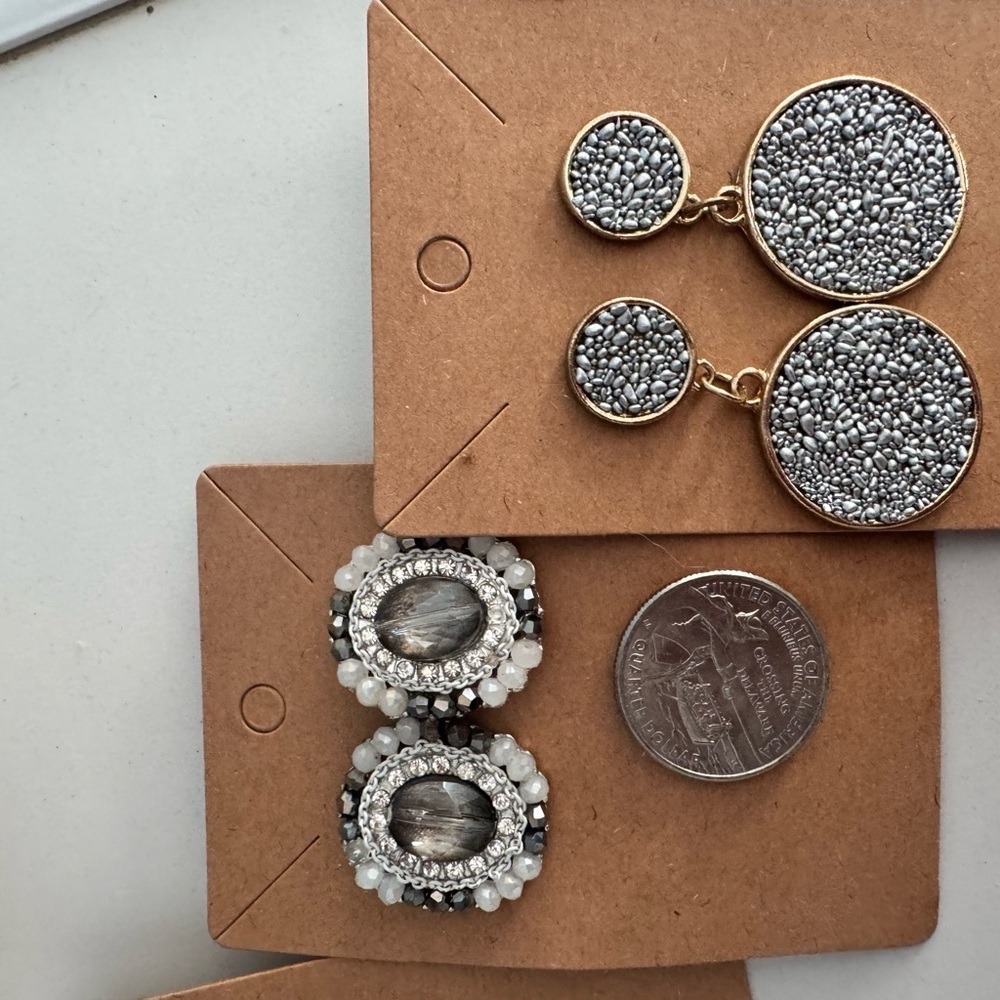 Statement Earring Bundle of 3 | Druzy Drops + Crystal Studs + Bar Earrings - Picture 6 of 7